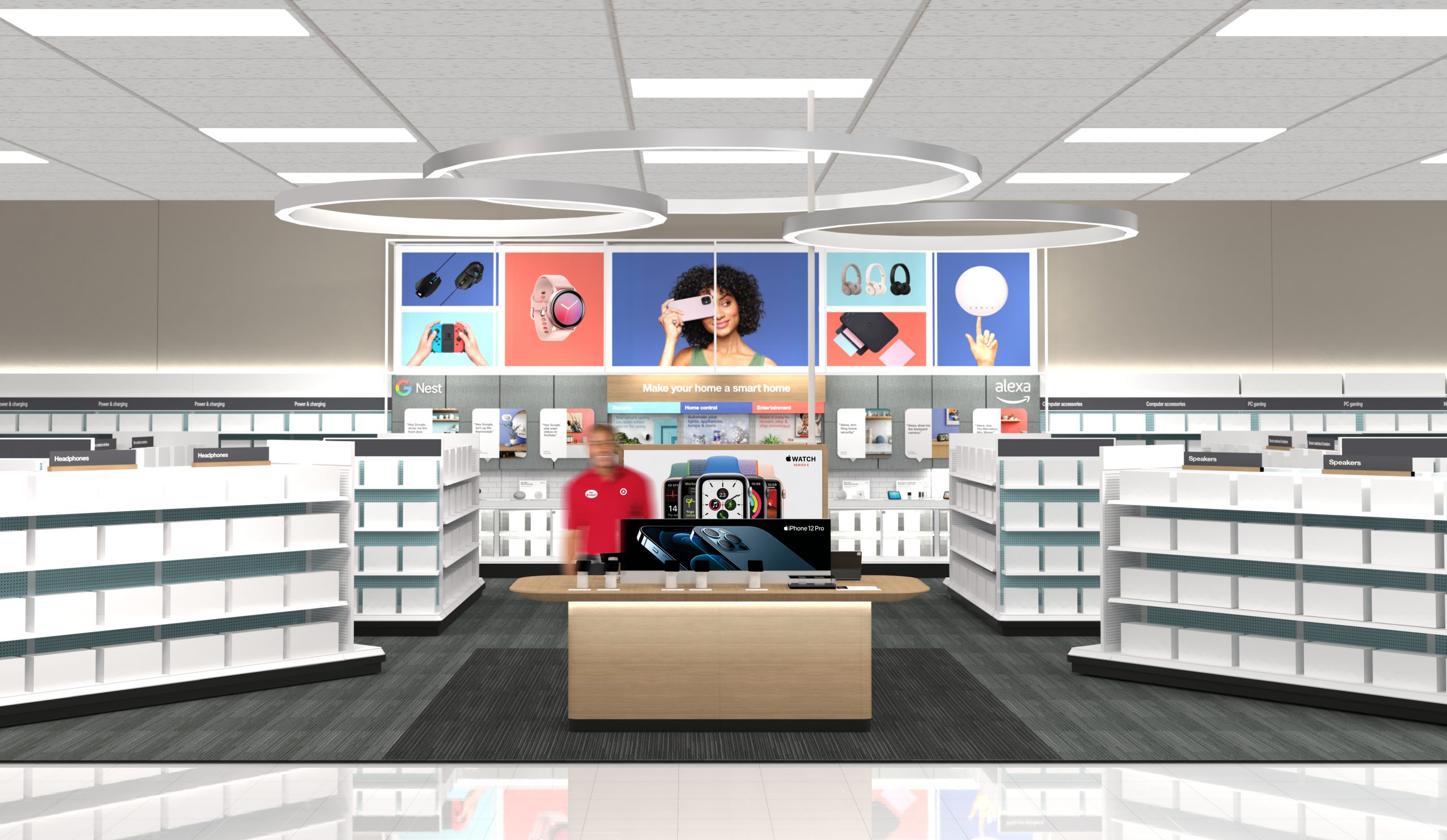 A picture of a Target tech consultant behind a counter at the In-Store Apple Shop