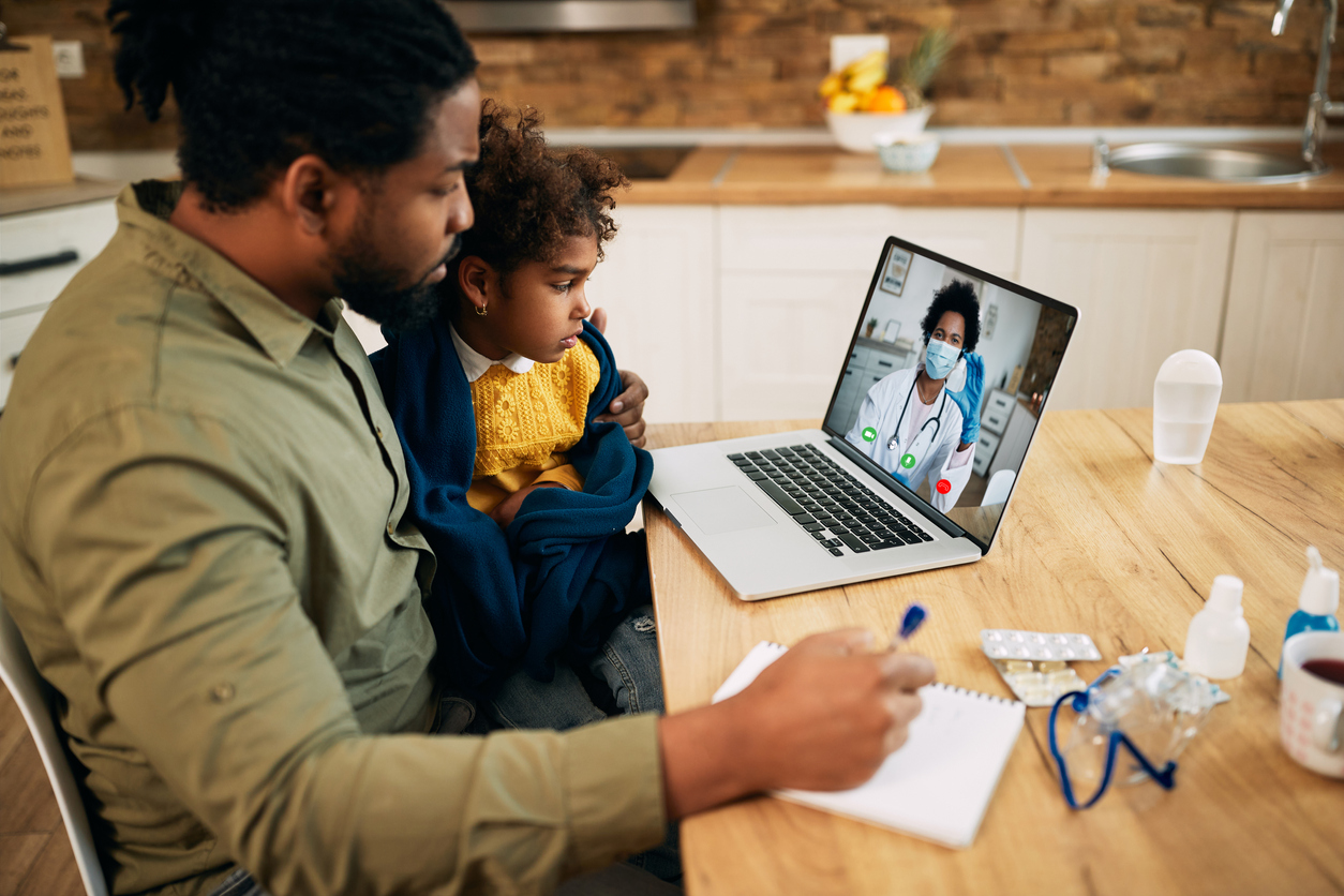 a family using connected health services
