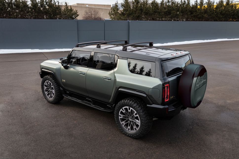A Hummer EV SUV that needs EV charging stations to reach full charg.