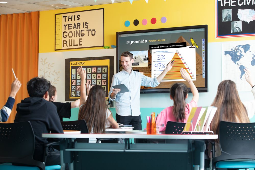 A teacher using the Viewsonic to teach students by the help of classroom technology