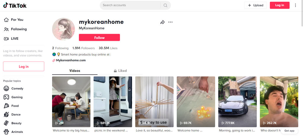 A page on TikTok that shows off features of certain smart home appliances.