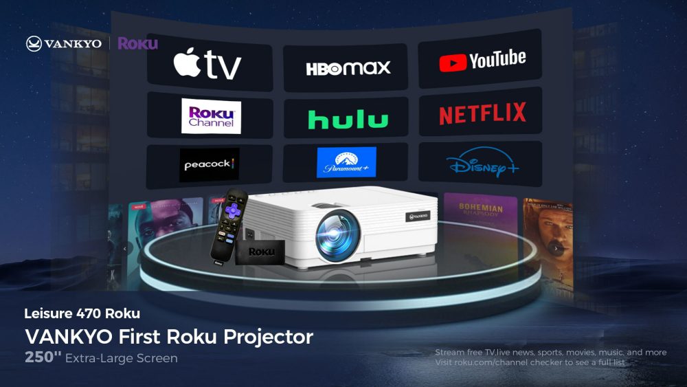 VANKYO Leisure 470 HD Mini Wifi Projector with Roku Express Streaming Player,