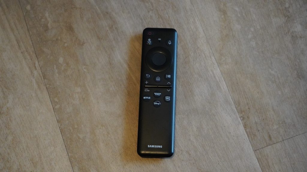 The Samsung 65-inch Class OLED S95C Smart TV SolarCell remote.