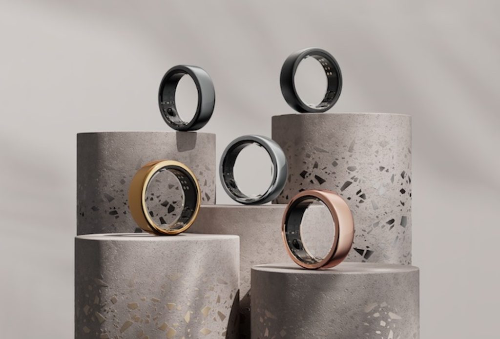 The Oura Ring wearable tech ring in different finishes.